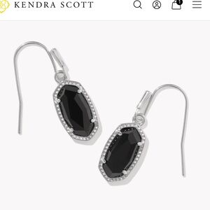 Kendra Scott Lee Silver Drop Earrings in Black Opaque Glass